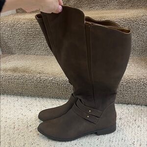 Dr. Scholl's Dark Brown Over the Knee Boots - wide calf - faux leather